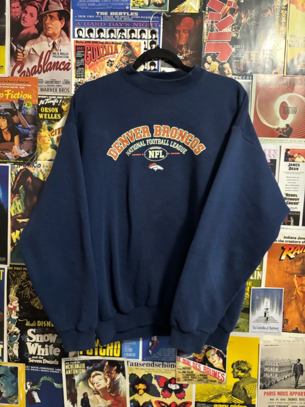 Logo Athletic Denver Broncos Navy Crew Sweatshirt with Orange Accents